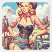  Cowgirl Pin Up Vierkante Sticker (Voorkant)