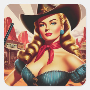 Cowgirl Pin-up Vierkante Sticker
