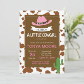 Cowgirl Pink Baby shower Uitnodiging (Staand voorkant)