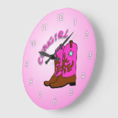Cowgirl Pink Boots Girl's Bedroom Wall Clock Grote Klok (Hoek)