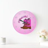 Cowgirl Pink Boots Girl's Bedroom Wall Clock Grote Klok (Huis)