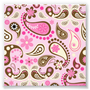 Cowgirl Pink Brown Paisley Flowers Country Texas Foto Afdruk