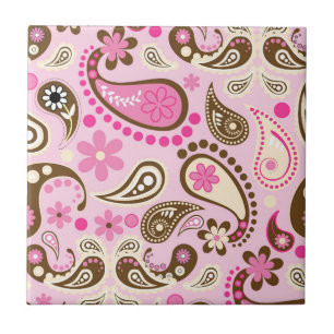 Cowgirl Pink Brown Paisley Flowers Country Texas Tegeltje