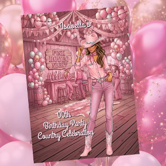 Cowgirl Pink Country Ranch Bar Birthday Party Kaart