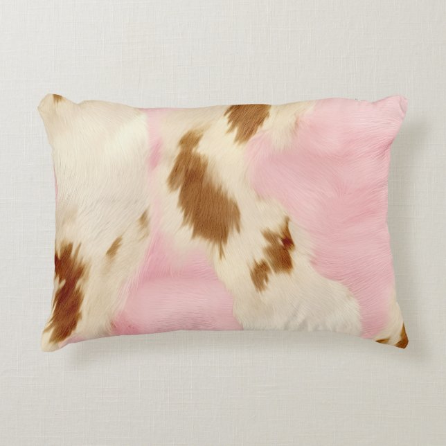 Cowgirl Pink Cream Brown Cowhide  Accent Kussen (Voorkant)