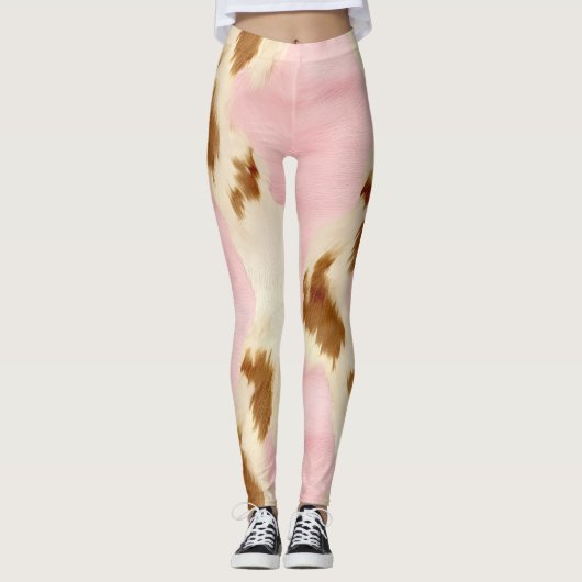 Cowgirl Pink Cream Brown Cowhide Leggings (Voorkant)