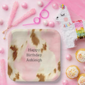 Cowgirl Pink Cream Brown Koeienhuid Verjaardag Papieren Bordje (Feest)