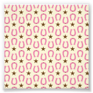 Cowgirl Pink Hoefijzer Sheriff Star Country Texas Foto Afdruk