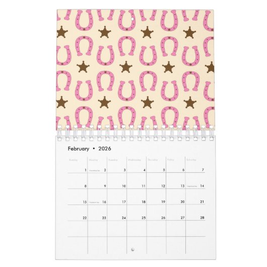 Cowgirl Pink Horseshoe Sheriff Star Country Texas Kalender (Feb 2026)