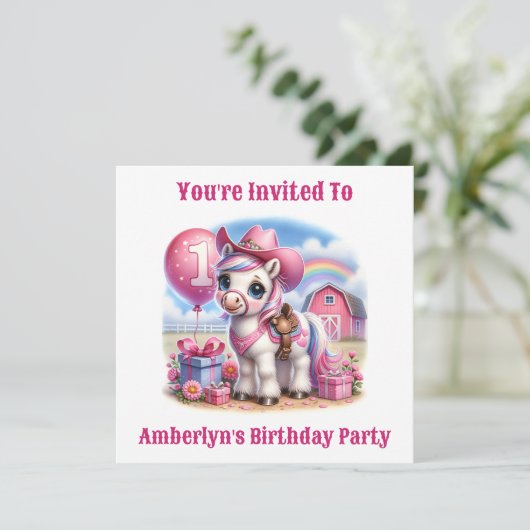 Cowgirl Pony 1-jarig Kaart (Staand voorkant)