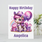 Cowgirl Pony 3-jarige Verjaardag Kaart (Staand voorkant)