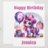 Cowgirl Pony 6-jarige Verjaardag Kaart (Voorkant / Achterkant)