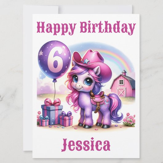 Cowgirl Pony 6-jarige Verjaardag Kaart (Voorkant)