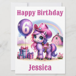 Cowgirl Pony 6-jarige Verjaardag Kaart