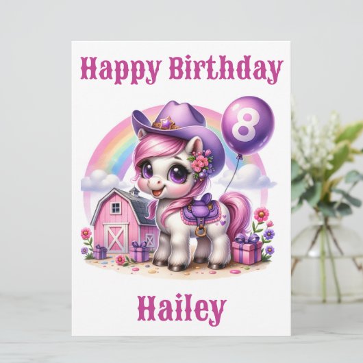 Cowgirl Pony 8-jarige Verjaardag Kaart (Staand voorkant)
