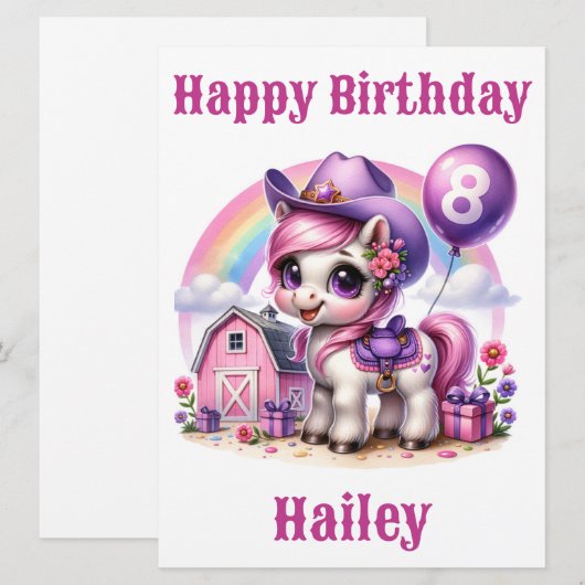 Cowgirl Pony 8-jarige Verjaardag Kaart (Voorkant / Achterkant)