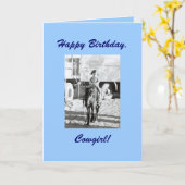 Cowgirl & Pony Verjaardagswensen Kaart (Gele Bloem)