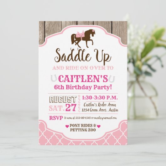 Cowgirl Princess zadelt Pony verjaardag op Kaart (Staand voorkant)