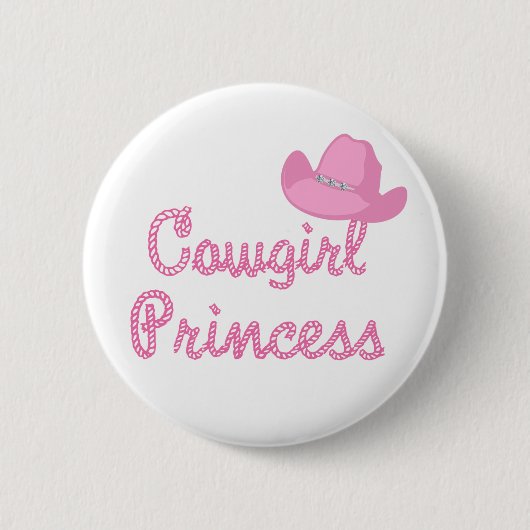 Cowgirl prinses met roze Pet Ronde Button 5,7 Cm (Voorkant)
