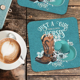 Cowgirl quote turquoise lederen cowboylaarzen pet bier onderzetter