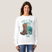 Cowgirl quote turquoise lederen cowboylaarzen pet trui (Voorkant volledig)