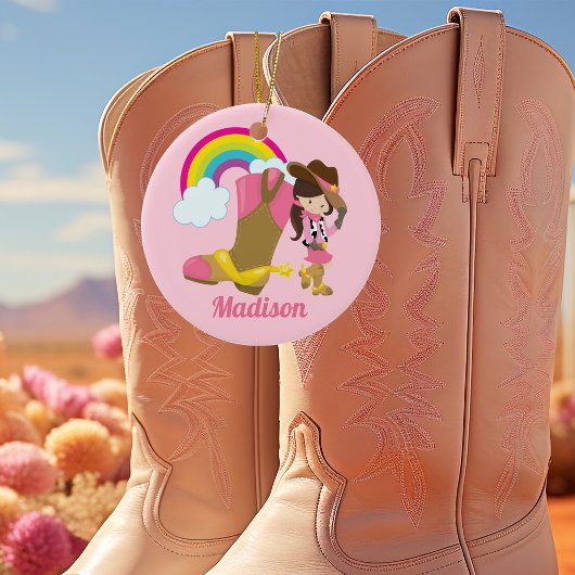 Cowgirl Rainbow Roze Monogram Kinder Aangepast Keramisch Ornament