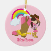 Cowgirl Rainbow Roze Monogram Kinder Aangepast Keramisch Ornament (Voorkant)
