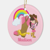 Cowgirl Rainbow Roze Monogram Kinder Aangepast Keramisch Ornament (Links)