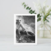 Cowgirl Rassling a Calf, jaren '30 Briefkaart (Staand voorkant)