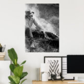 Cowgirl Rassling a Calf, jaren '30 Poster (Thuiskantoor)