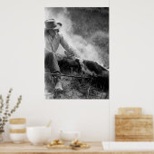 Cowgirl Rassling a Calf, jaren '30 Poster (Keuken)
