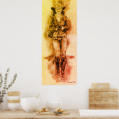 Cowgirl Realistic Drawing Jeans Pet Boots Poster (Keuken)