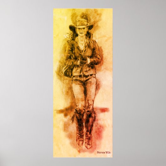 Cowgirl Realistic Drawing Jeans Pet Boots Poster (Voorkant)