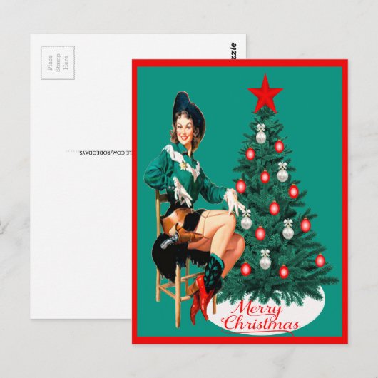 Cowgirl Red Boots W/Boom-pc Briefkaart (Voorkant / Achterkant)