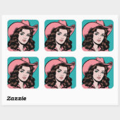 Cowgirl Retro Westerne Grafiek Vierkante Sticker (Vel)