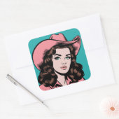Cowgirl Retro Westerne Grafiek Vierkante Sticker (Envelop)