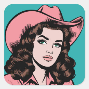  Cowgirl Retro Westerne Grafiek Vierkante Sticker