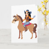 Cowgirl Riding A Horse Greeting Cards Kaart (Gele Bloem)