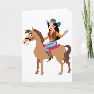 Cowgirl Riding A Horse Greeting Cards Kaart