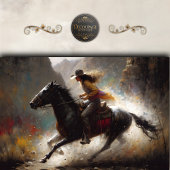 Cowgirl Riding Black Horse Canyon Decoupage  Tissuepapier