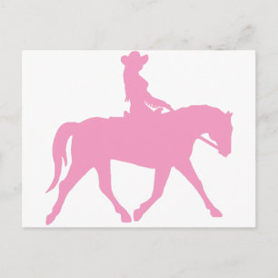 Cowgirl Riding Haarpaard (roze) Briefkaart