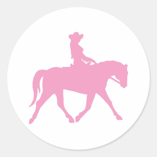 Cowgirl Riding Haarpaard (roze) Ronde Sticker (Voorkant)