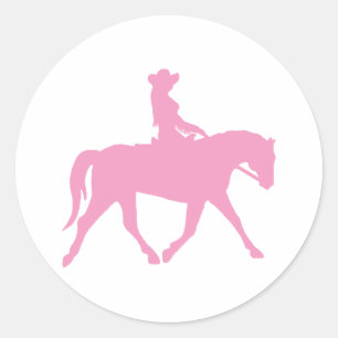 Cowgirl Riding Haarpaard (roze) Ronde Sticker
