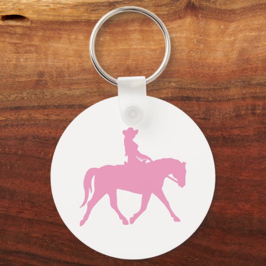 Cowgirl Riding Haarpaard (roze) Sleutelhanger (Voorkant)