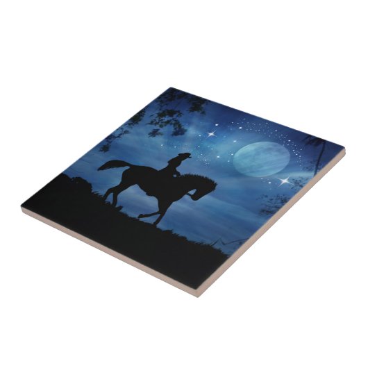 Cowgirl Riding Horse Art Fantasy Tegel Tegeltje (Zijkant)
