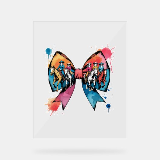 Cowgirl Riding Horse Coquette Bow Acryl Bord (Voorkant)