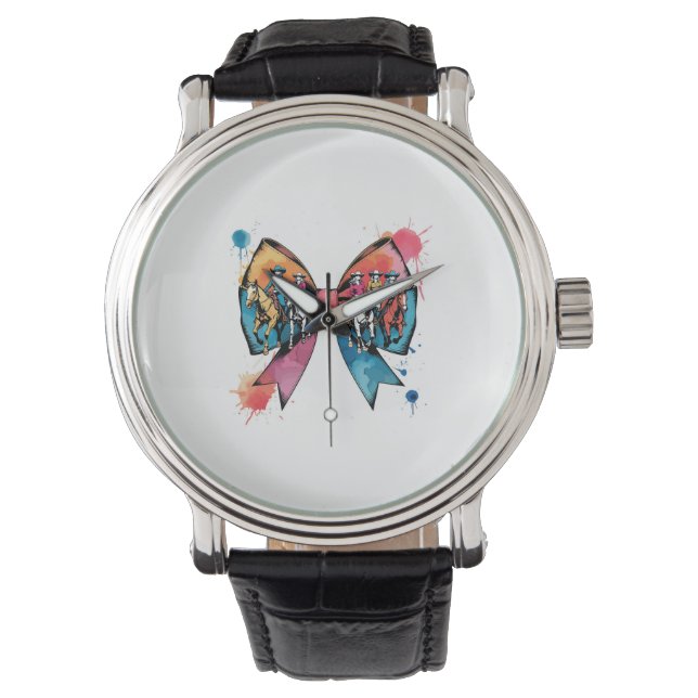 Cowgirl Riding Horse Coquette Bow Horloge (Voorkant)