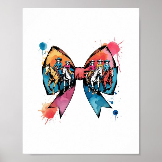 Cowgirl Riding Horse Coquette Bow Poster (Voorkant)