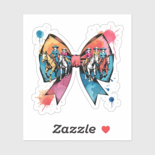 Cowgirl Riding Horse Coquette Bow Sticker (Vel)