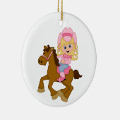 Cowgirl Riding Horse (roze) Keramisch Ornament (Rechts)